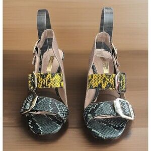Louise Et Cie Lo-Khalon Leather Buckle Snake Print Heel Sandals Size 6.5M